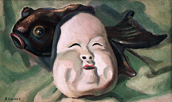 Regner - Picture, Painting - Masque et poisson chinois (Mask and Chinese fish) 1935 - Oil on canvas - 24 x 40 cm Mask and Chinese fish