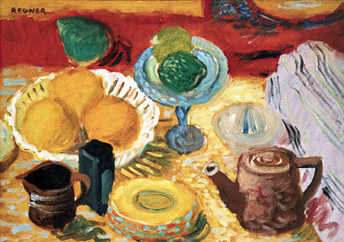 Still life in green lemons and oranges - Alfred Georges Regner
