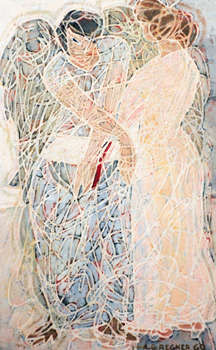 Tableau - L'ange du Seigneur - L'Ange portant le livre - 1969 - huile sur toile- Alfred Georges Regner