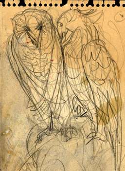 dessin automatique pour le n° 382 - Oiseau sur un tertre