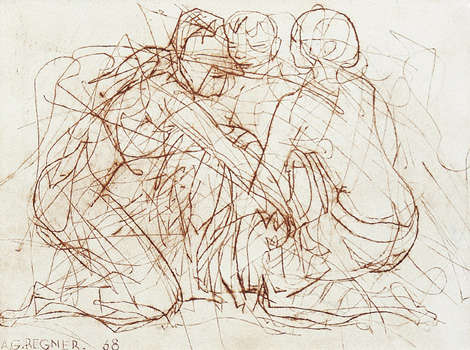 Alfred Georges REGNER, n° 452 - Gravure - Le sacrifice - La toison d'or - L'Holocauste - 1968 - pointe sèche - 14 x 18,8 cm - 4 épreuves d'artiste - Tirage 60 - Voir le tableau correspondant, collection BnF (Bibliothèque nationale de France), département des Estampes et de la Photographie, Paris