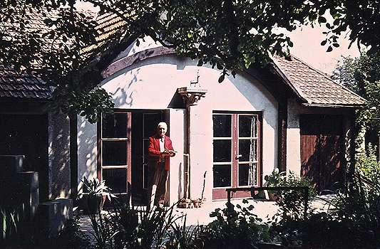 Alfred-George Regner in front of his workshop in Bayeux, Normandy, France